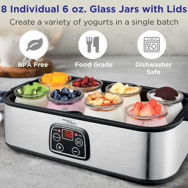 Alt view image 12 of 14 - Ultimate Probiotic Yogurt Maker with Adjustable Time & Temp Control - Make Trillions of Live Probiotics with 8 GLASS JARS - Greek Yogurt Maker