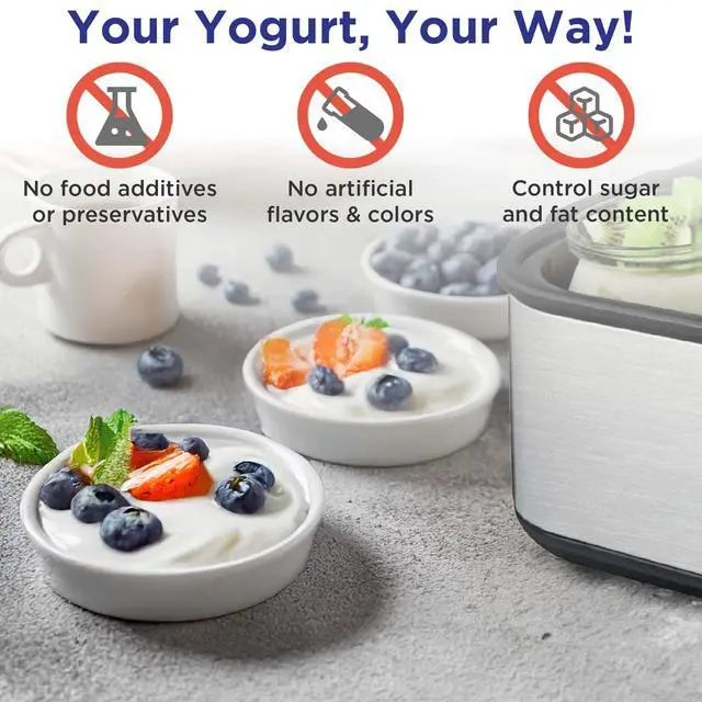 Alt view image 13 of 14 - Ultimate Probiotic Yogurt Maker with Adjustable Time & Temp Control - Make Trillions of Live Probiotics with 8 GLASS JARS - Greek Yogurt Maker