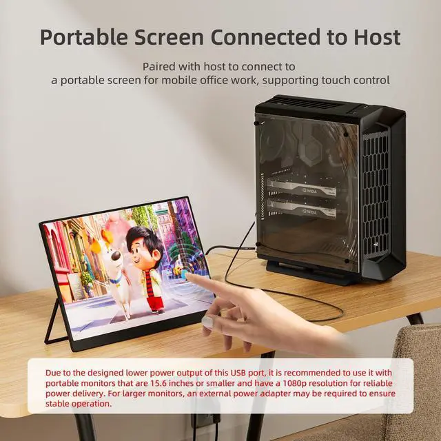 Alt view image 9 of 12 - DisplayPort to USB-C Cable with Power Supply and Data Signal Transmission 6.6ft, for PC to Portable Monitor, AR Glasses (Xreal, Rokid, Viture, etc.) - DP to Type-C Display