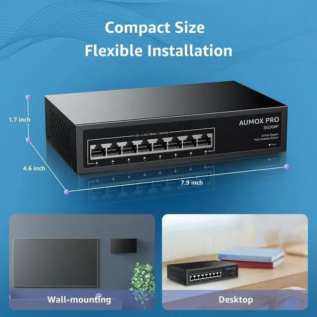 Alt view image 13 of 14 - 8 Port PoE Switch Gigabit 120W, Gigabit Unmanaged Ethernet Switch, Plug & Play, 802.3af/at Compliant, Metal Housing, 8-Port Network Switch for Home/Office Energy Efficient Silent Operation