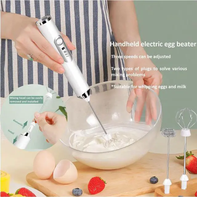 Alt view image 9 of 14 - Rechargeable Milk Frother - 3-Speed Electric Handheld Coffee Mixer With 2 Whisks and Decoration Tool, Stand-up Design for Latte, Cappuccino, Cream (White)
