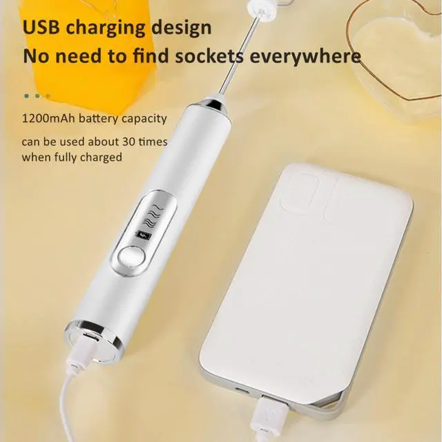 Alt view image 11 of 14 - Rechargeable Milk Frother - 3-Speed Electric Handheld Coffee Mixer With 2 Whisks and Decoration Tool, Stand-up Design for Latte, Cappuccino, Cream (White)