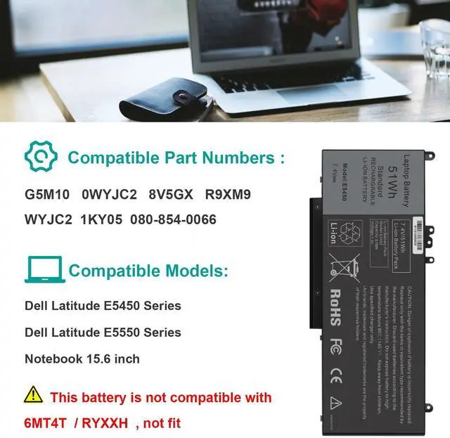 Alt view image 11 of 14 - G5M10 Battery for Dell Latitude 14 15 E5450 E5550 E5250 P48G001 Series, 15.6 inch, WYJC2 0WYJC2 8V5GX R9XM9 1KY05 08V5GX VMKXM 5XFWC PF59Y TXF9M 7V69Y 451-BBLN 451-BBLL 451-BBLK 080-854-0066