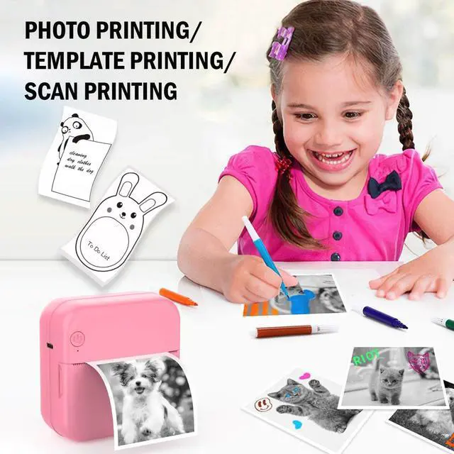 Alt view image 12 of 14 - Mini Thermal Pocket Printer, Wireless Mini Sticker Printer with 10 Rolls Thermal Paper for iOS&Android, Portable Mini Photo Printer for Notes Journal Memo Photo Study, Pink