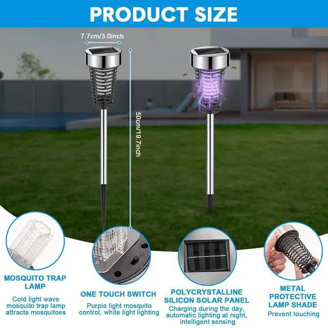 Alt view image 9 of 14 - Solar Bug Zapper Outdoor Mosquito Waterproof LED Light Mosquito Repellent Killer Bug Zapper for Indoor Outdoor Patio Yard (Purple Light,Silver,4 Pack)