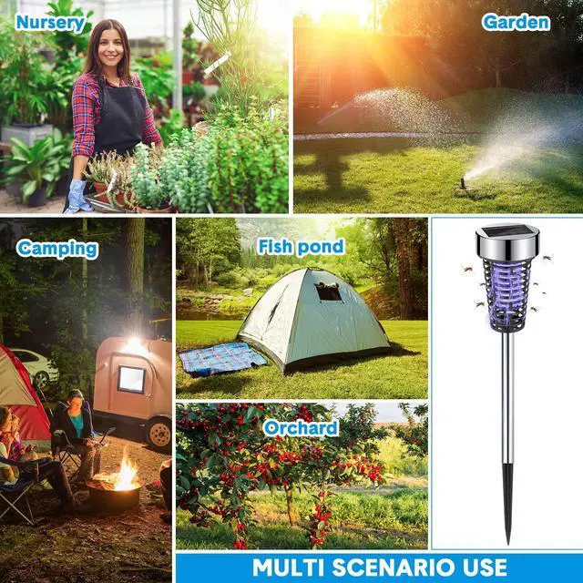 Alt view image 14 of 14 - Solar Bug Zapper Outdoor Mosquito Waterproof LED Light Mosquito Repellent Killer Bug Zapper for Indoor Outdoor Patio Yard (Purple Light,Silver,4 Pack)