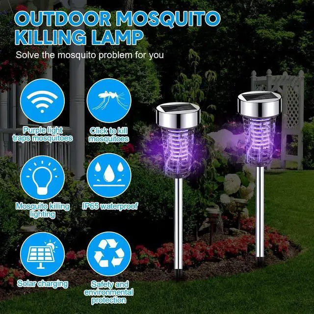 Alt view image 10 of 14 - Solar Bug Zapper Outdoor Mosquito Waterproof LED Light Mosquito Repellent Killer Bug Zapper for Indoor Outdoor Patio Yard (Purple Light,Silver,4 Pack)