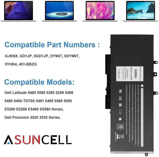 Alt view image 10 of 14 - 68WH 7.6V Battery Replacement For Dell Latitude 5480 5580 5490 5491 5580 5590 5591 5280 5288 5488 5491 5495 E5480 E5580 E5490 E5590 Precision 3520 3530 Series GD1JP 0GD1JP DY9NT 5YHR4 451-BBZG