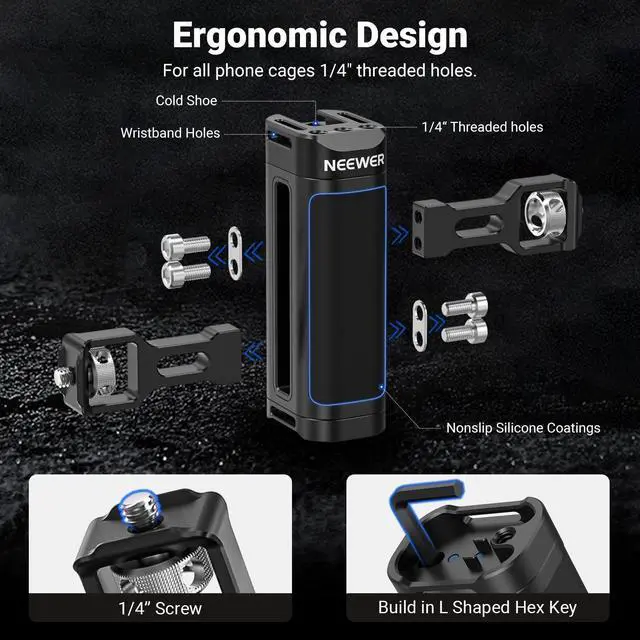 Alt view image 13 of 14 - Upgraded Phone Rig Vlogging Kit, Video Stabilizer with Dual Handle, Wireless Mic Clip Slot for TikTok YouTube, Compatible with SmallRig iPhone 17 Pro Max 16 16e 15 Galaxy S25 Ultra, PA009