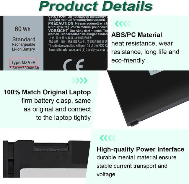 Alt view image 11 of 14 - MXV9V Battery for Dell Latitude 5300 5310 7300 7400 E5300 E5310 E7300 E7400 Series, Latitude 5300 5310 2-in-1,for dell inspiron 7300/7306 2-in-1 Black Series P96G P97G P99G P100G 5VC2M 829MX 7.6V 60Wh