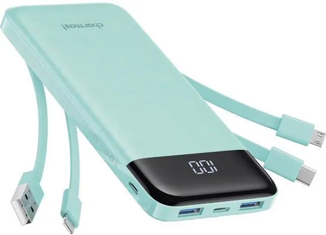 Alt view image 8 of 14 - Portable Charger with Built in Cables, Power Bank with Cords Wires, Slim 10000mAh Travel Battery Pack 6 Outputs 3 Inputs 5A Fast Charging for Samsung Google Pixel LG Moto iPhone iPad