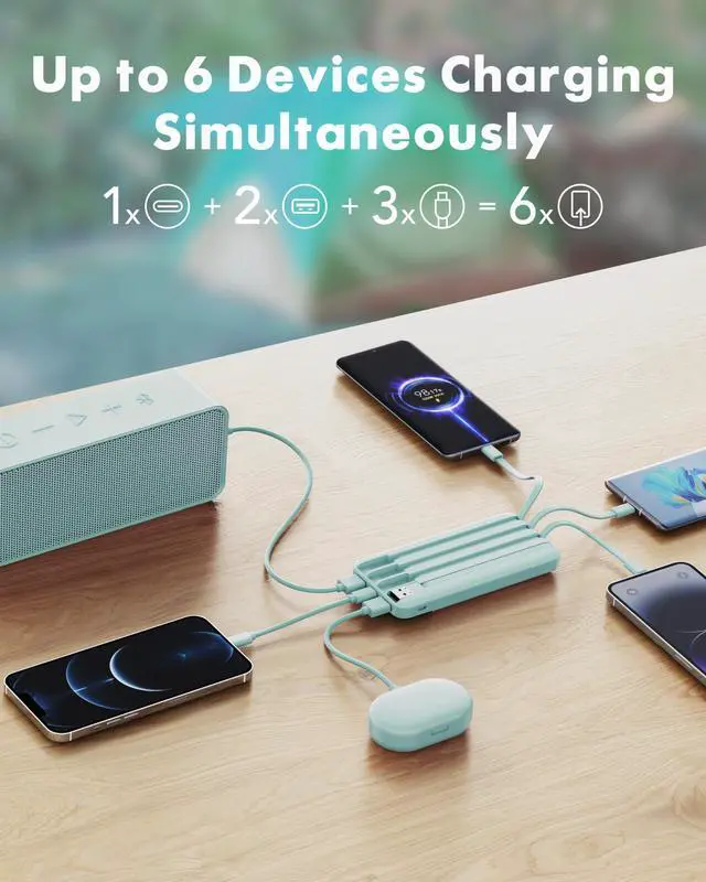 Alt view image 11 of 14 - Portable Charger with Built in Cables, Power Bank with Cords Wires, Slim 10000mAh Travel Battery Pack 6 Outputs 3 Inputs 5A Fast Charging for Samsung Google Pixel LG Moto iPhone iPad