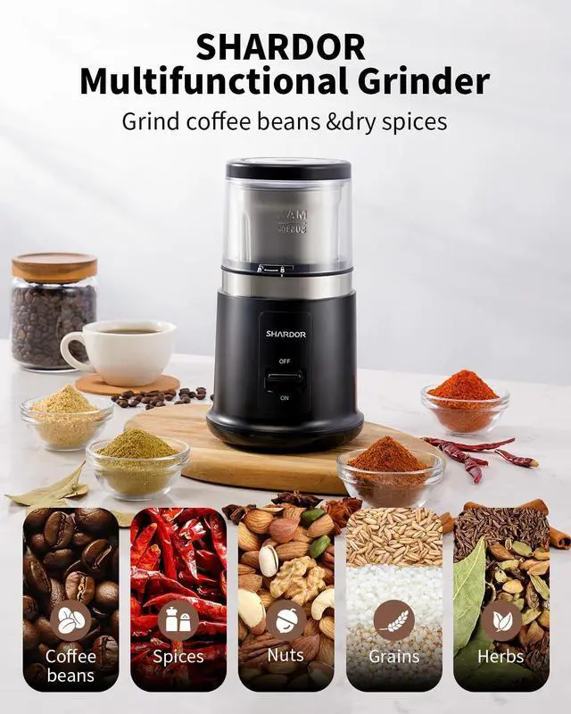 Alt view image 9 of 12 - One Touch Coffee Grinder Electric, Spice, Herb, For Coffee Bean Spices and Seeds with 1 Removable Stainless Steel Bowl, Dry Grinder, Black