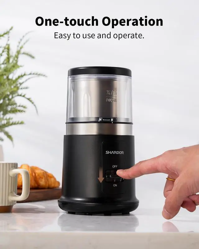 Alt view image 12 of 12 - One Touch Coffee Grinder Electric, Spice, Herb, For Coffee Bean Spices and Seeds with 1 Removable Stainless Steel Bowl, Dry Grinder, Black