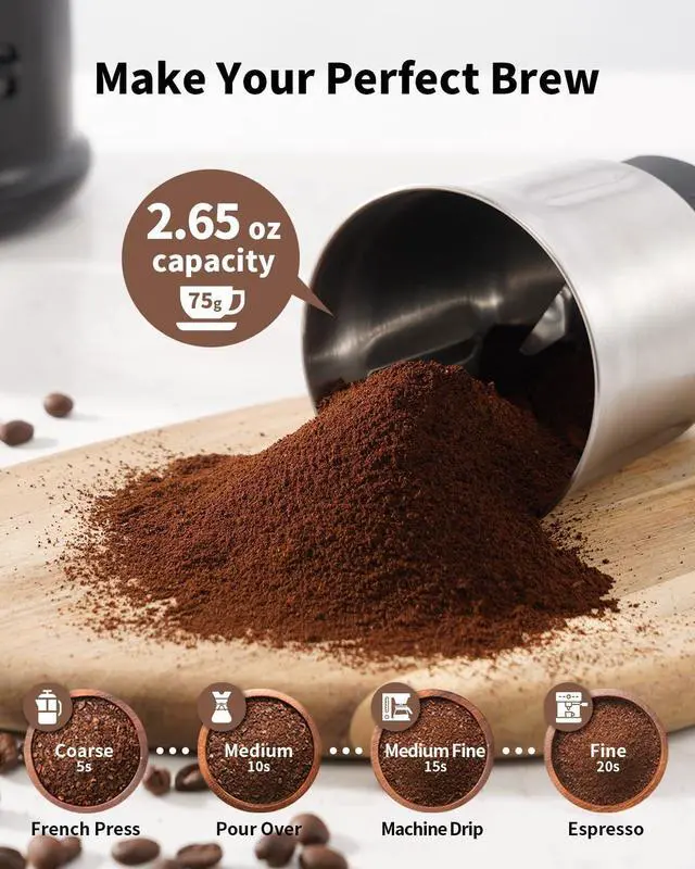 Alt view image 10 of 12 - One Touch Coffee Grinder Electric, Spice, Herb, For Coffee Bean Spices and Seeds with 1 Removable Stainless Steel Bowl, Dry Grinder, Black