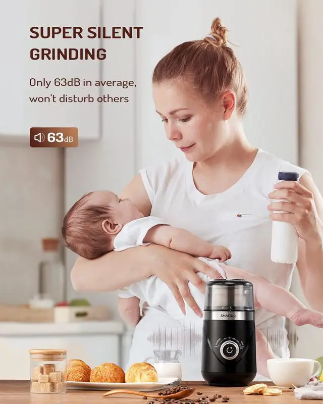 Alt view image 9 of 12 - Electric Super Silent Blade Coffee Grinder, Timed Grind Control Rotary Knob, Adjustable Coarse to Fine for Coffee Beans, Spices & Herbs, with 1 Removable Stainless Steel Bowl, Black