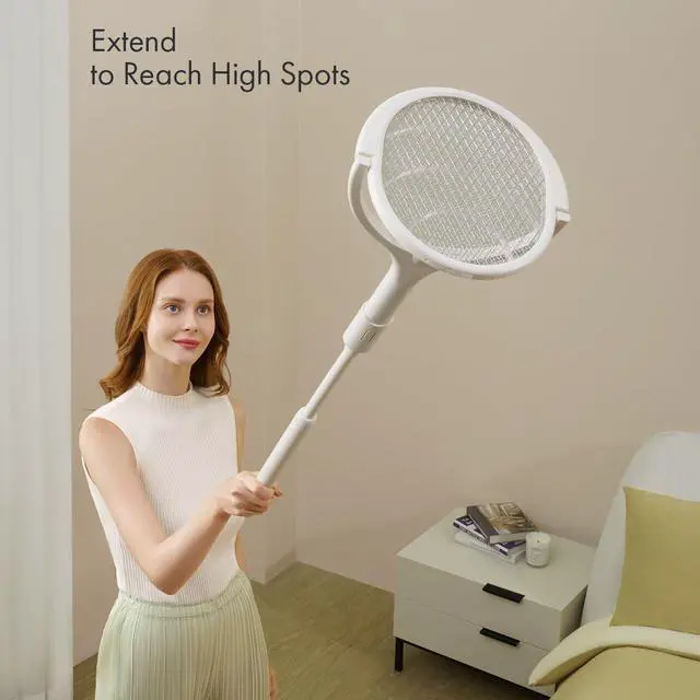 Alt view image 11 of 14 - Rotating Head Electric Fly Swatter Racket Rechargeable Bug Zapper Racket Bug Zapper Indoor Fly Zapper Mosquito Zapper Flies Killer for Indoors, with a Telescopic Extension