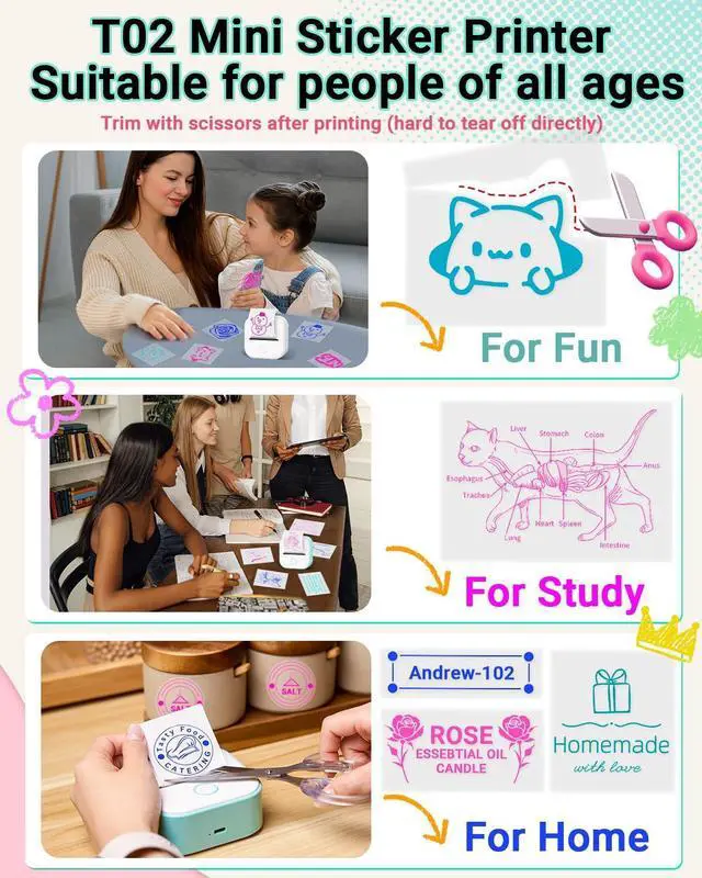 Alt view image 8 of 10 - Print Pods Mini Printer - T02 Sticker Printer, Portable Thermal Inkless Label Maker Machine, Pocket Phone Adhesive Labeler for Study Graphic, Anatomical Diagram, Photo, Journal, DIY, Gift