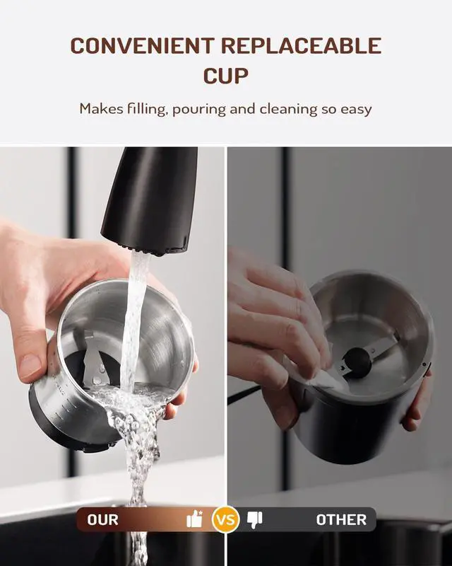 Alt view image 12 of 12 - Electric Super Silent Blade Coffee Grinder, Timed Grind Control Rotary Knob, Adjustable Coarse to Fine for Coffee Beans, Spices & Herbs, with 1 Removable Stainless Steel Bowl, Black