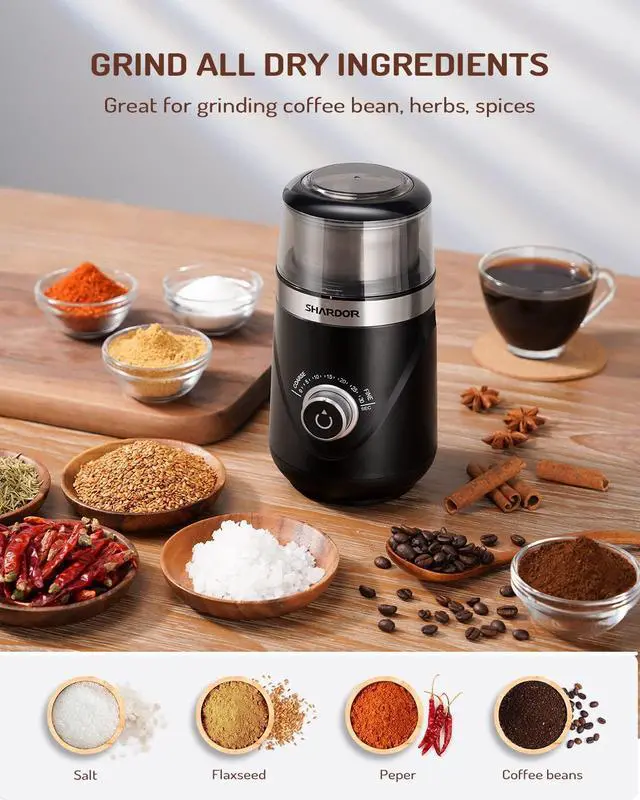Alt view image 10 of 12 - Electric Super Silent Blade Coffee Grinder, Timed Grind Control Rotary Knob, Adjustable Coarse to Fine for Coffee Beans, Spices & Herbs, with 1 Removable Stainless Steel Bowl, Black