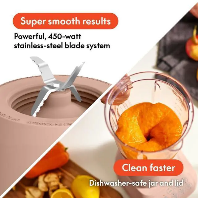 Alt view image 10 of 14 - 10 Speed Countertop Blender, Juicer & Smoothie Maker, Fits-anywhere Kitchenware, Slim Flip & Store Design, Dishwasher Safe 48oz Capacity Pitcher & Lid, Stainless Steel Blade, 450 Watt, Blossom