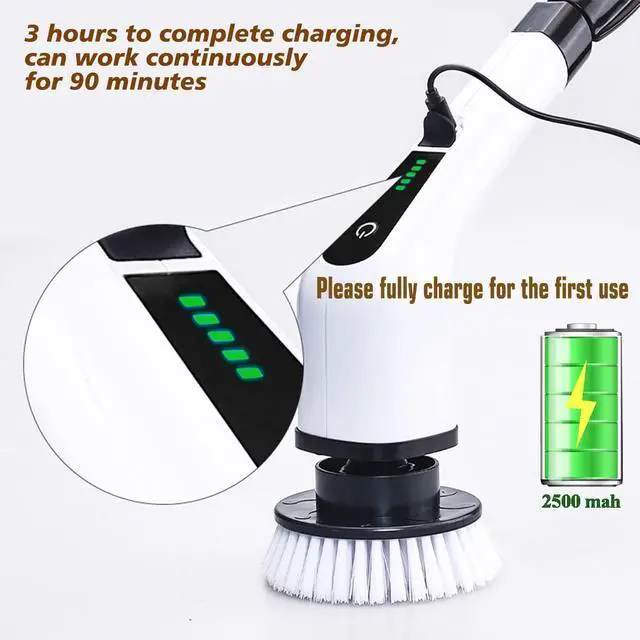 Alt view image 13 of 13 - Electric Spin Scrubber Scrub Brush, Rechargeable Cleaning Brush with 8 in 1 Replaceable Brush Heads, Cordless Power Spin Scrubber 90Mins for Bathroom Shower Bathtub Glass Car
