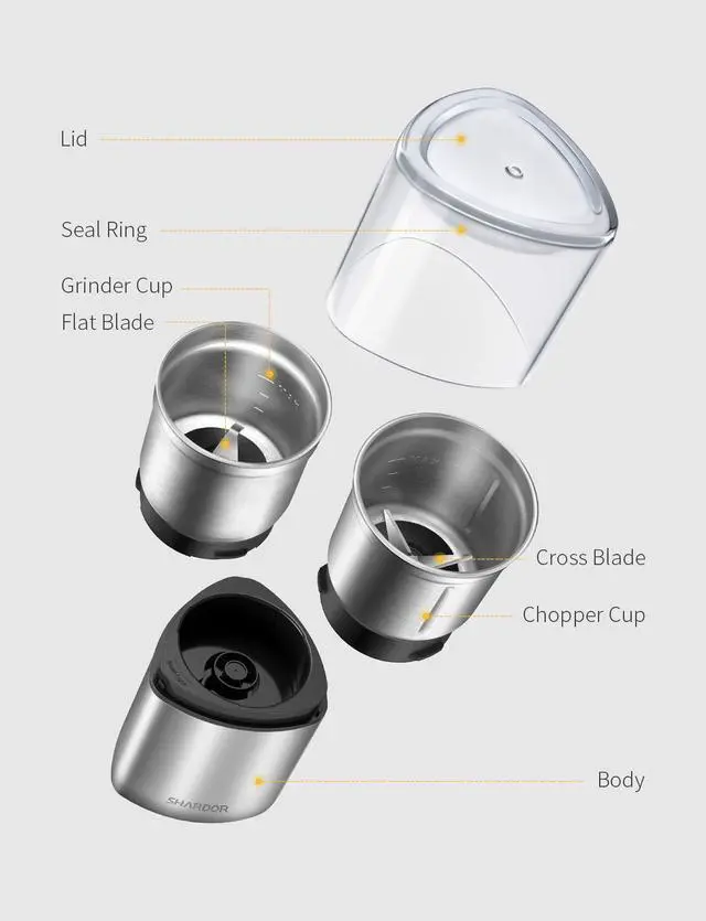 Alt view image 14 of 14 - Electric Coffee Grinder Herb Blade Grinder Spices Grinder with 2 Removable Stainless Steel Bowls, Silver