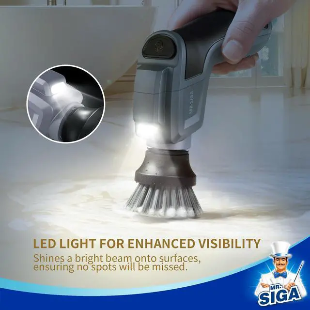 Alt view image 8 of 10 - Electric Spin Scrubber for Kitchen and Bathroom Cleaning, Waterproof Rechargeable Cordless Spin Scrubber with 5 Replaceable Cleaning Brushes and Pads