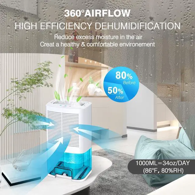 Alt view image 8 of 12 - Dehumidifier 68oz(2000ml) Small Dehumidifier with Drain Hose for Up to 650 sq.ft Ultra Quiet Mini Portable Air for Home Basements Bathroom Bedroom Closet Kitchen RV
