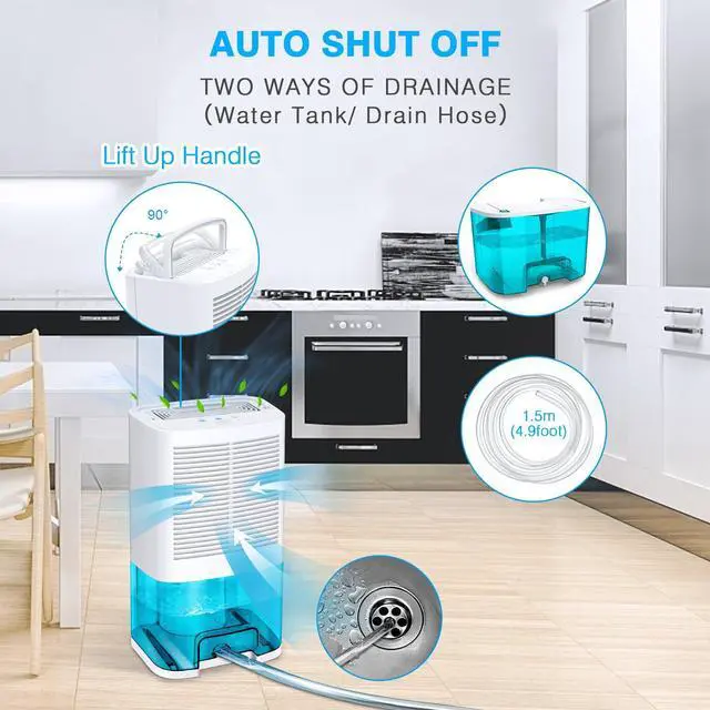 Alt view image 9 of 12 - Dehumidifier 68oz(2000ml) Small Dehumidifier with Drain Hose for Up to 650 sq.ft Ultra Quiet Mini Portable Air for Home Basements Bathroom Bedroom Closet Kitchen RV