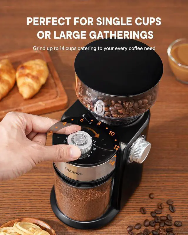Alt view image 10 of 12 - Electric Burr Coffee Grinder 2.0, Adjustable Burr Mill with 16 Precise Grind Setting for 2-14 Cup, Black