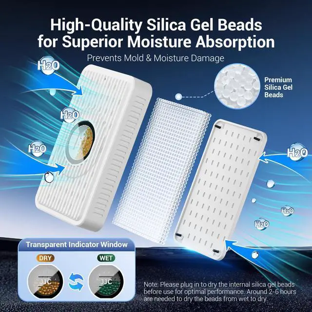 Alt view image 9 of 11 - Auto Power-off USB C Rechargeable Gun Safe Dehumidifier Desiccant,Small Reusable Moisture Absorber Silica Gel Packets for 3D Printer Bathroom Bedroom Basement RV Closet Cabinet Windowsill Tent - White