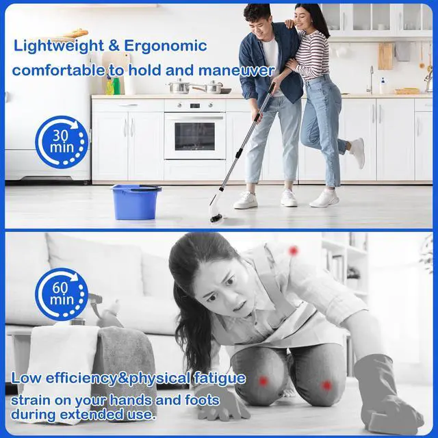 Alt view image 7 of 12 - Electric Spin Scrubber, Full Body Waterproof Cordless Cleaning Brush with 7 Replaceable Brush Heads Power Scrubber Shower Adjustable & Detachable Handle for Bathroom, Tub, Tile, Floor, Car