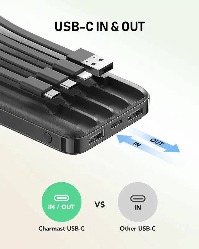 Alt view image 12 of 14 - 10000mAh Portable Charger with Built in Cables, 22.5W Travel Essential Power Bank Fast Charging, USB C Battery Pack for iPhone 17/16/15/14/13/12/11 Series, iPad, Samsung, Android, Tablet