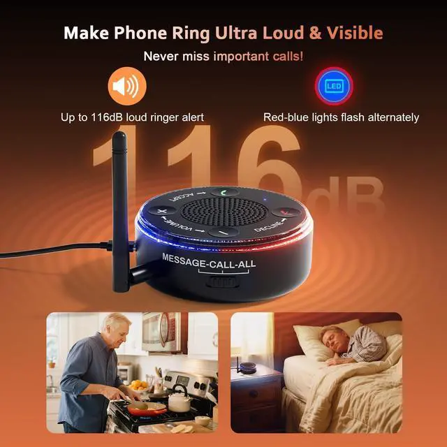 Alt view image 9 of 14 - Cell Phone Ringer Amplifier & Flasher - 116dB Ultra Loud & Bright Red-Blue Flash, One-Touch Answer/Decline, Bluetooth 5.3 for Hard of Hearing/Seniors/Deep Sleepers/Noisy Spaces/Home