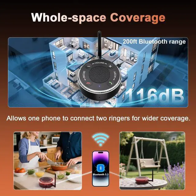 Alt view image 11 of 14 - Cell Phone Ringer Amplifier & Flasher - 116dB Ultra Loud & Bright Red-Blue Flash, One-Touch Answer/Decline, Bluetooth 5.3 for Hard of Hearing/Seniors/Deep Sleepers/Noisy Spaces/Home