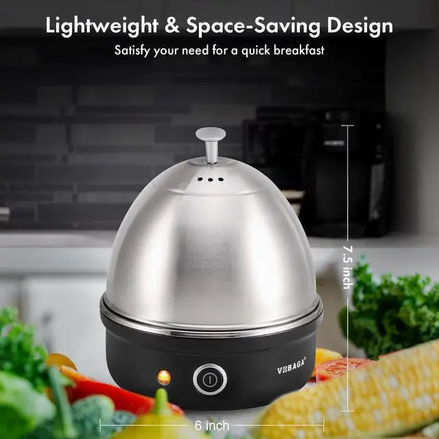 Alt view image 9 of 14 - Electric Egg Cooker, Rapid Egg Boiler with Auto Shut Off for Soft, Medium, Hard Boiled, Poached, Steamed Eggs, Vegetables and Dumplings, Stainless Steel Tray with 7-Egg Capacity (Black)