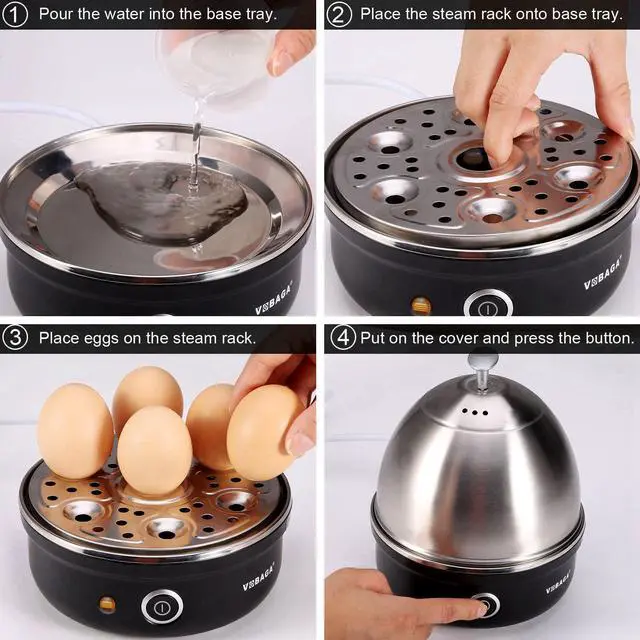 Alt view image 11 of 14 - Electric Egg Cooker, Rapid Egg Boiler with Auto Shut Off for Soft, Medium, Hard Boiled, Poached, Steamed Eggs, Vegetables and Dumplings, Stainless Steel Tray with 7-Egg Capacity (Black)