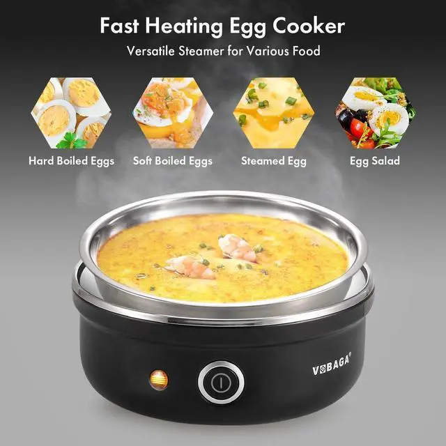 Alt view image 12 of 14 - Electric Egg Cooker, Rapid Egg Boiler with Auto Shut Off for Soft, Medium, Hard Boiled, Poached, Steamed Eggs, Vegetables and Dumplings, Stainless Steel Tray with 7-Egg Capacity (Black)