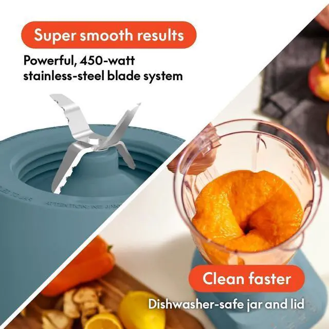Alt view image 10 of 14 - 10 Speed Countertop Blender, Juicer & Smoothie Maker, Fits-anywhere Kitchenware, Slim Flip & Store Design, Dishwasher Safe 48oz Capacity Pitcher & Lid, Stainless Steel Blade, 450 Watt, Surf