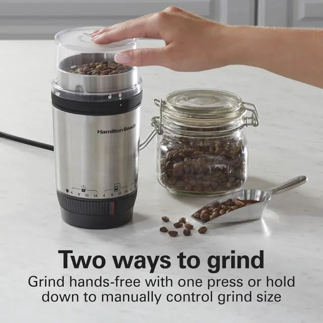 Alt view image 10 of 14 - Custom Grind Electric Coffee Grinder for 4-14 Cups, One-Press Hand-Free Operation with Auto Shutoff, Removable Grinding Bowl For Easy Pour and Clean, Stainless Steel (80406)