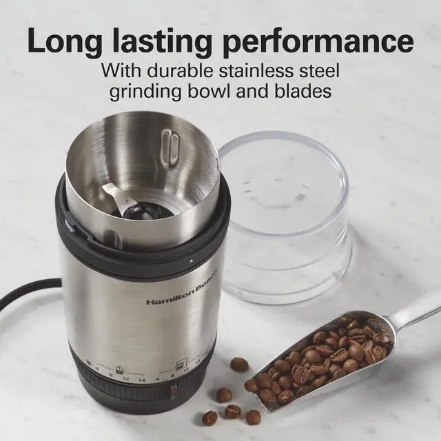 Alt view image 12 of 14 - Custom Grind Electric Coffee Grinder for 4-14 Cups, One-Press Hand-Free Operation with Auto Shutoff, Removable Grinding Bowl For Easy Pour and Clean, Stainless Steel (80406)