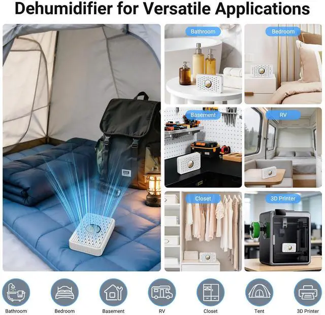 Alt view image 11 of 11 - Auto Power-off USB C Rechargeable Gun Safe Dehumidifier Desiccant,Small Reusable Moisture Absorber Silica Gel Packets for 3D Printer Bathroom Bedroom Basement RV Closet Cabinet Windowsill Tent - White