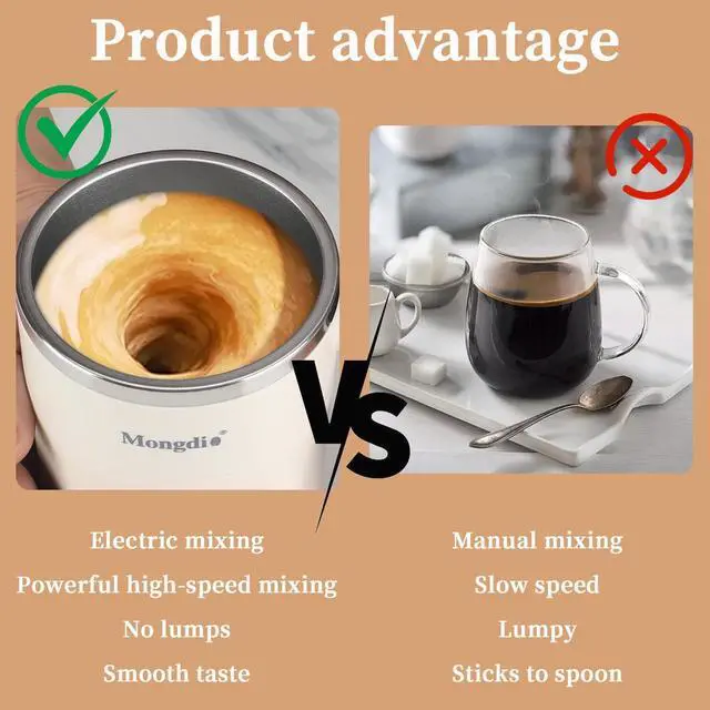 Alt view image 11 of 14 - Self Stirring Coffee Mug with Fahrenhite Temperature Display, Rechargeable Stirring Mug, Automatic Self Stirring Cup with Lid, For Coffee, Milk and Other Beverages, White