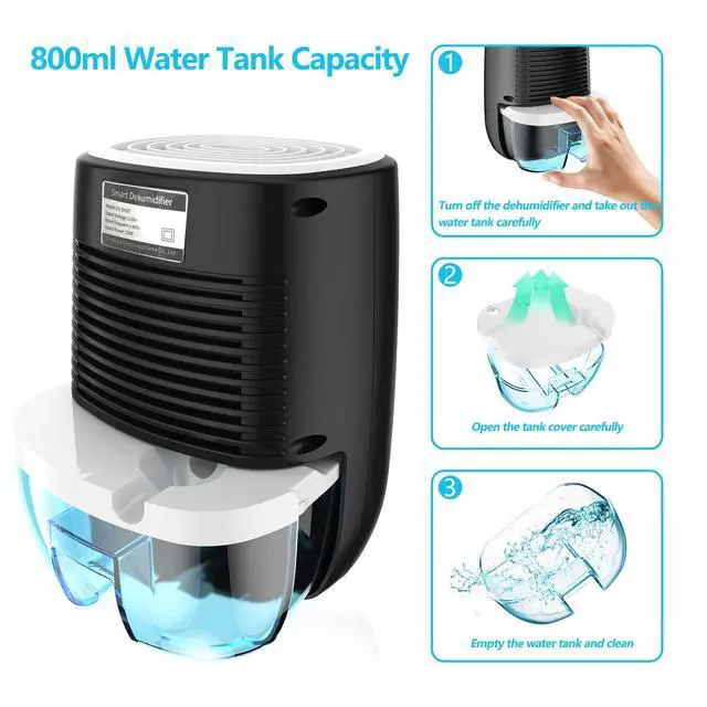 Alt view image 12 of 14 - Dehumidifiers for Home 27oz(800ml) Small Auto Shut off Dehumidifiers with Drain Hose,Portable Ultra Quiet Mini Dehumidifier Effective for Bathroom, Basement, Garage, RV, Gun Safe, Closet