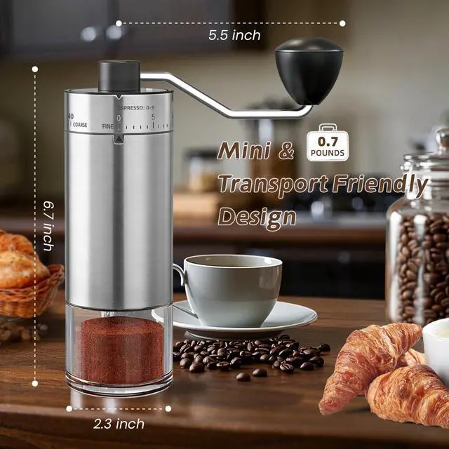 Alt view image 10 of 13 - Manual Coffee Grinder 40 External Adjustable Settings, Ceramic Conical Burr Stainless Steel Hand Coffee Bean Grinder, Portable Coffee Mill for Espresso, Pour Over, French Press, Camping Travel