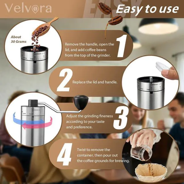 Alt view image 12 of 13 - Manual Coffee Grinder 40 External Adjustable Settings, Ceramic Conical Burr Stainless Steel Hand Coffee Bean Grinder, Portable Coffee Mill for Espresso, Pour Over, French Press, Camping Travel