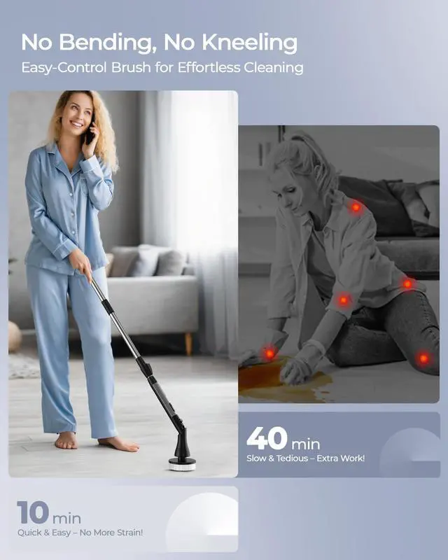 Alt view image 10 of 14 - Electric Spin Scrubber with 9 Brush Heads, 3-Angle & 4-Length Adjustable Cordless Power Scrubber, 3-Speed & Battery LED Display, Electric Scrubber for Cleaning Bathroom Bathtub Floor Tiles