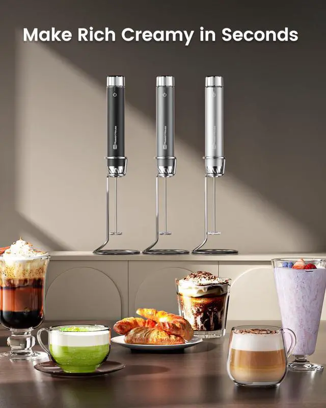 Alt view image 13 of 14 - Rechargeable Milk Frother with Stepless Speed Control, LunaFro Max Handheld Electric Foam Maker Waterproof Drink Mixer Foamer with Stand & Detachable Whisks for Lattes, Cappuccino