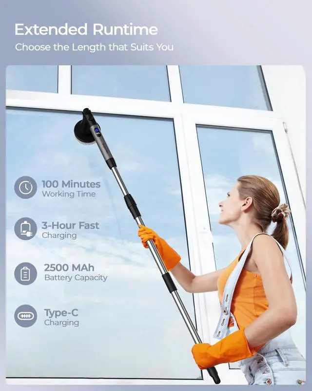 Alt view image 14 of 14 - Electric Spin Scrubber with 9 Brush Heads, 3-Angle & 4-Length Adjustable Cordless Power Scrubber, 3-Speed & Battery LED Display, Electric Scrubber for Cleaning Bathroom Bathtub Floor Tiles